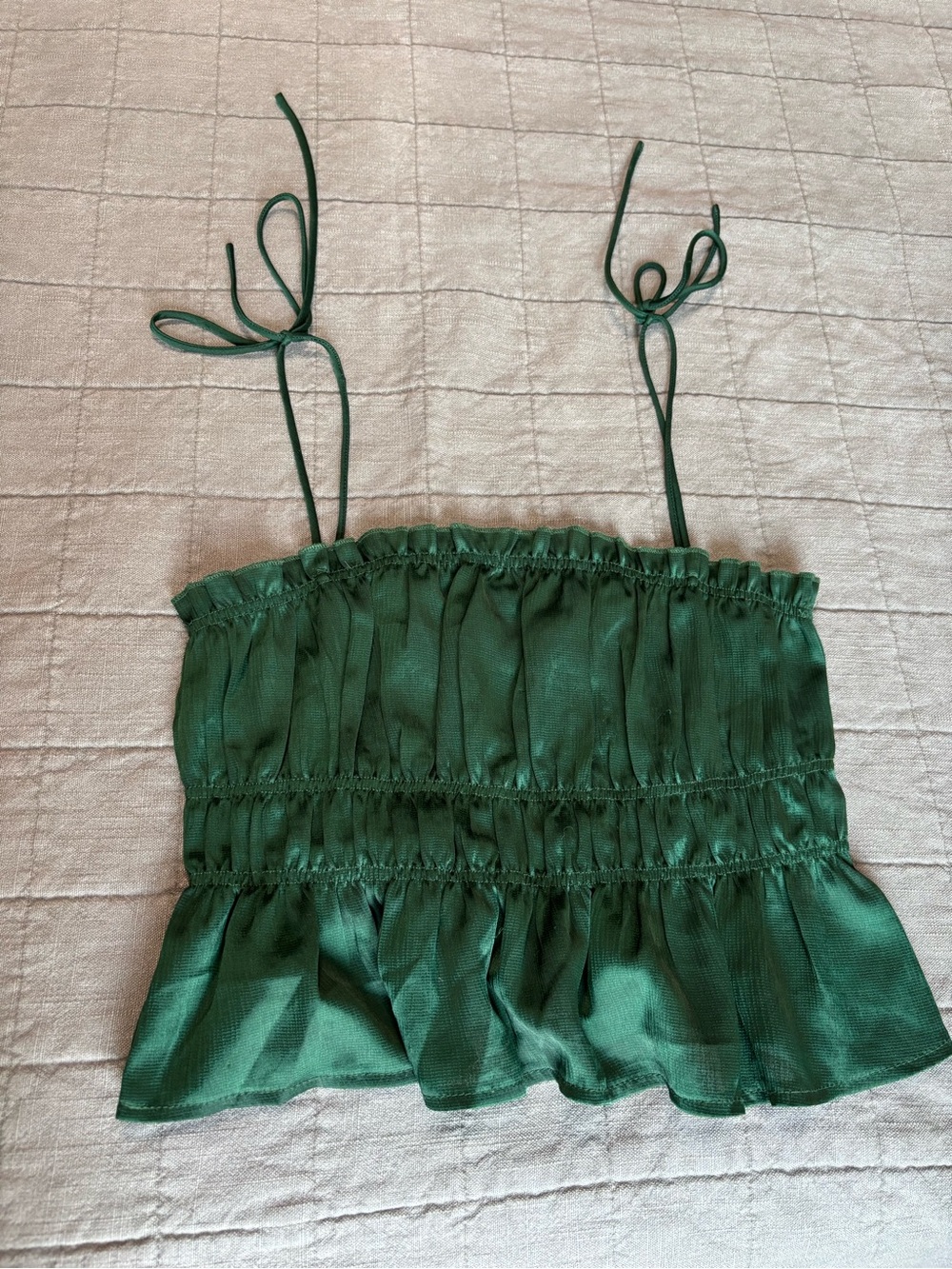Princess Polly Emerald Green Tie-Shoulder Ruffle Crop Cami